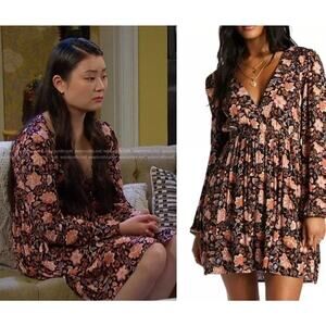 Billabong Tunic Sweetest Dream Floral Dress Long Sleeve V-Neck Size M